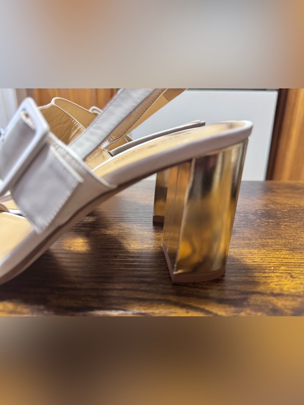 Kate Spade White Leather Buckle Slingback Block Heel Sandals Size 9.5 - Picture 6 of 9